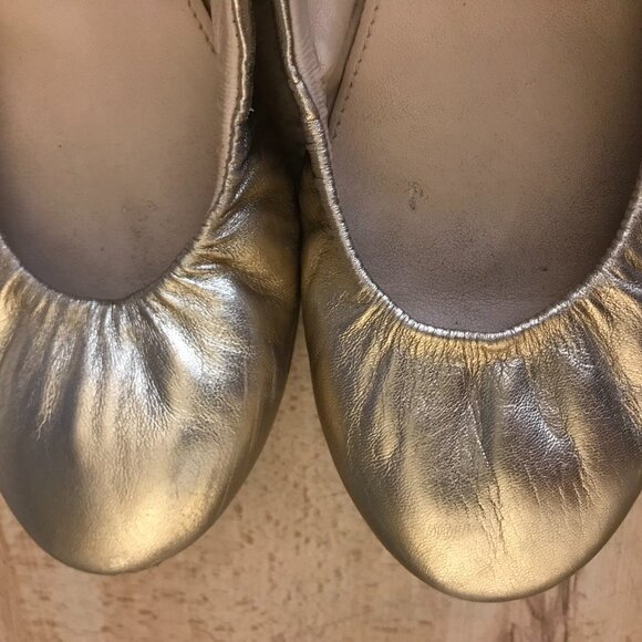 J Crew Gold Ballet Flats Size 6.5 Genuine Leather Made In Italy - Picture 11 of 12